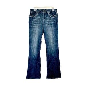 Passports Women boots cut Jean Sz 8 Blue Cotton Blend Rhinestone Y2K Fashion